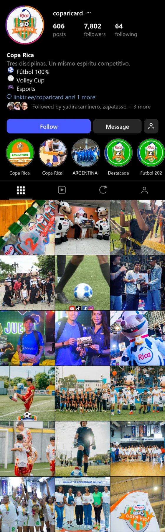 Feed de Instagram de Copa Rica